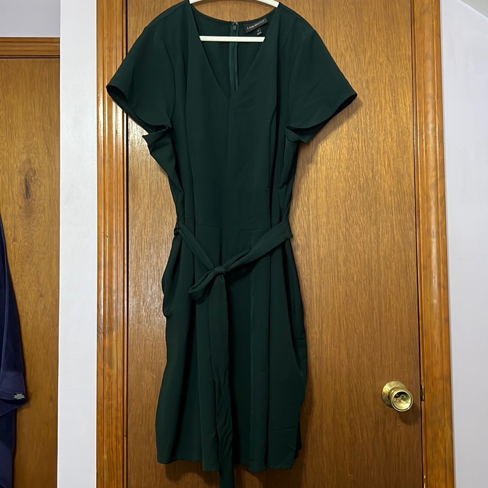 EUC Lane Bryant Classic VNeck Dark Green Dress WITH POCKETS Size 28